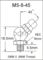 M5-8-45 metric grease fitting drawing