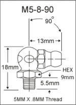 M5-8-90 metric grease fitting drawing