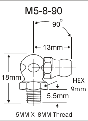 M5-8-90 metric grease fitting drawing