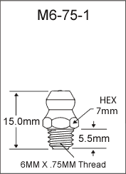 M6-75-1 metric grease fitting drawing