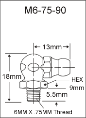 M6-75-90 metric grease fitting
