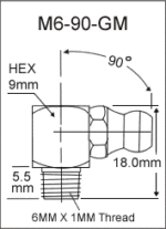 M6-90-GM metric grease fitting drawing