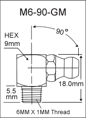 M6-90-GM metric grease fitting drawing