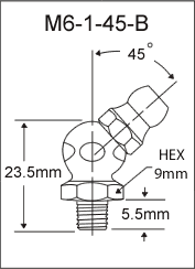 M6-1-45-B metric grease fitting drawing