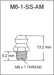 M6-1-SS-AM stainless steel grease fitting drawing