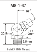 M8-1-67 metric grease fitting drawing