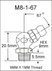 M8-1-67 metric grease fitting drawing
