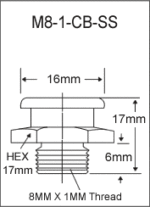M8-1-CB-SS metric button head grease fitting drawing