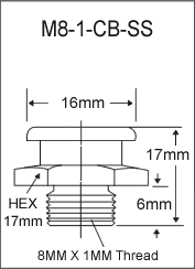 M8-1-CB-SS metric button head grease fitting drawing