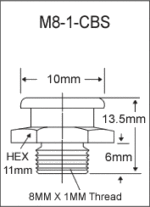 M8-1-CBS metric button head grease fitting drawing