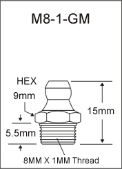 M8-1-GM metric grease fitting drawing