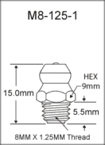 M8-125-1 metric grease fitting drawing