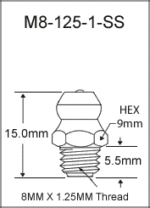 M8-125-1-SS stainless steel grease fitting drawing