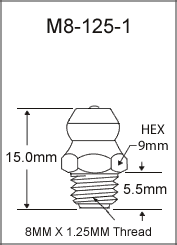 M8-125-1 metric grease fitting drawing