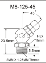 M8-125-45 metric grease fitting drawing