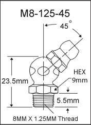 M8-125-45 metric grease fitting drawing