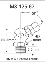 M8-125-67 metric grease fitting drawing