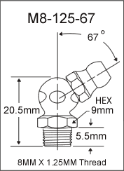 M8-125-67 metric grease fitting drawing