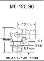 M8-125-90 metric grease fitting drawing