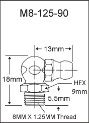 M8-125-90 metric grease fitting drawing