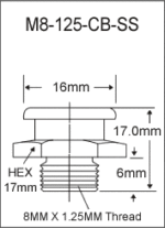 M8-125-CB-SS metric button head grease fitting drawing