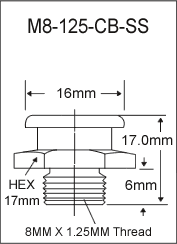 M8-125-CB-SS metric button head grease fitting drawing