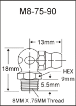 M8-75-90 metric grease fitting