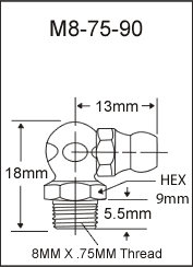 M8-75-90 metric grease fitting