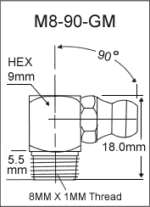 M8-90-GM metric grease fitting drawing