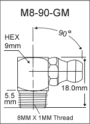 M8-90-GM metric grease fitting drawing