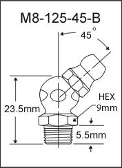 M8-125-45-B metric grease fitting drawing