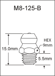 M8-125-B metric grease fitting drawing