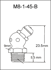 M8-1-45-B metric grease fitting drawing