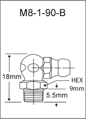 M8-1-90-B metric grease fitting drawing