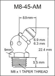 M8-45-AM metric grease fitting drawing