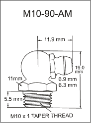 M10-90-AM metric grease fitting drawing