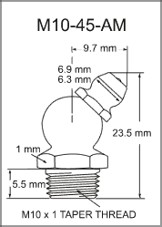 M10-45-AM metric grease fitting drawing