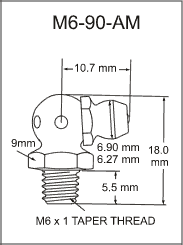 M6-90-AM metric grease fitting drawing