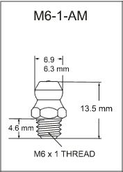 M6-1-AM metric grease fitting drawing