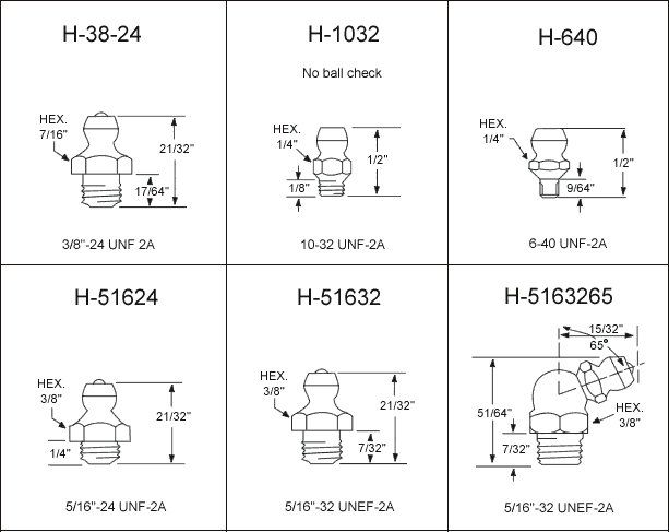 Special Thread Grease Fittings Drawings